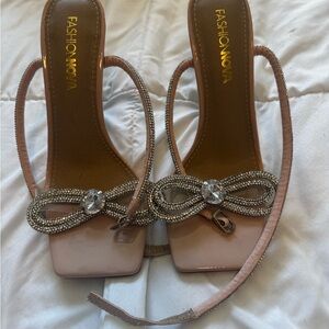 Fashion Nova Blush Crystal Bow Slingback Heels